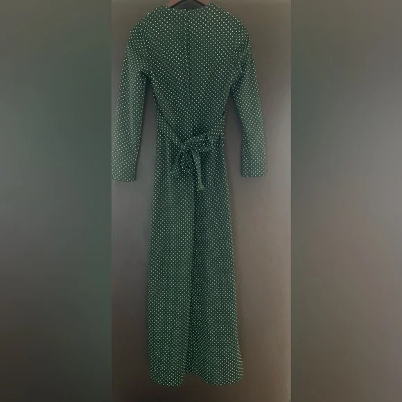 Vintage 70s Bib Front Tie Back Prairie Long Sleeve Maxi Dress - Picture 8 of 14